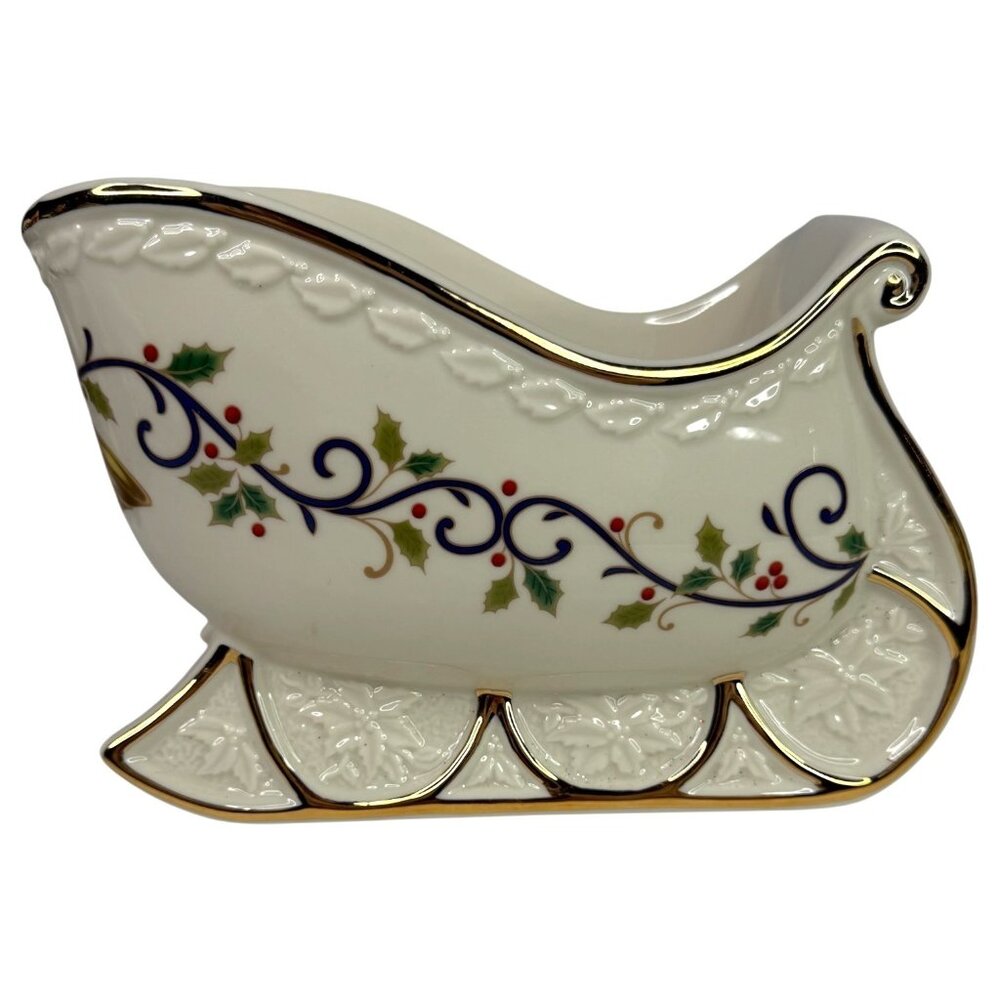 New Mikasa Fine Porcelain Holly Sleigh Centerpiece Bowl KT410 Christmas Decor - Picture 3 of 8